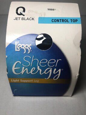 Leggs Sheer Energy Light Support Leg Control Top Jet Black Sheer Toe Size Q